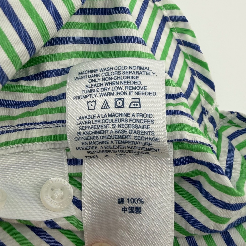 Lands' End XL Mens Striped Short Sleeve Button Down Shirt Green Blue - Picture 7 of 11